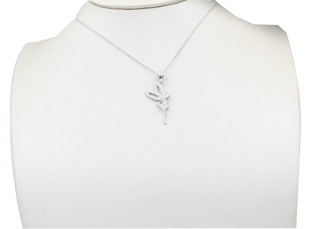 925 Sterling Silver Fairy Pendant Necklace, Cubic Zirconia Charm
