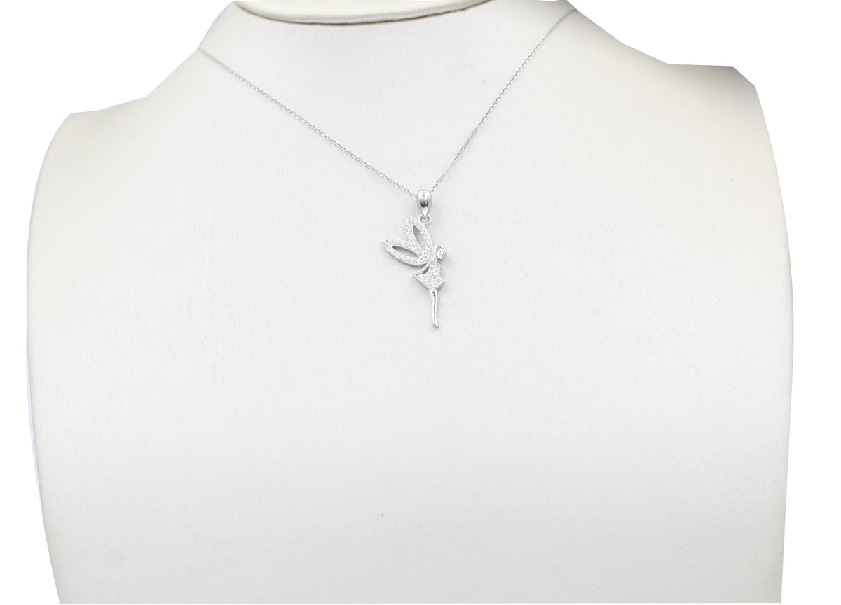 925 Sterling Silver Fairy Pendant Necklace, Cubic Zirconia Charm