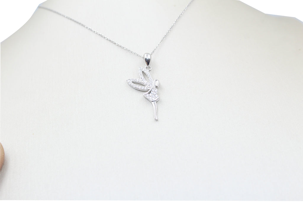 925 Sterling Silver Fairy Pendant Necklace, Cubic Zirconia Charm