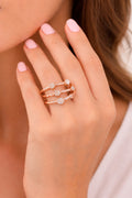 925 Sterling Silver Triple Band Ring, Cubic Zirconia Pave, Modern Statement Open Ring