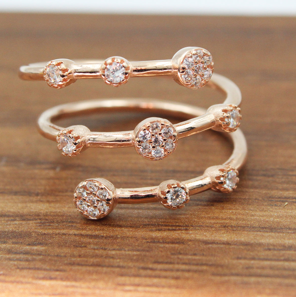925 Sterling Silver Triple Band Ring, Cubic Zirconia Pave, Modern Statement Open Ring