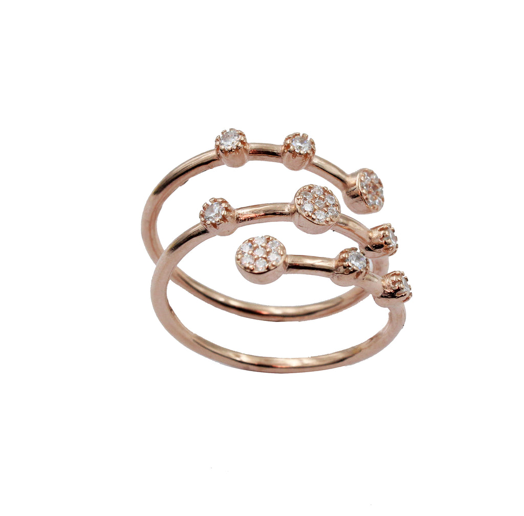 925 Sterling Silver Triple Band Ring, Cubic Zirconia Pave, Modern Statement Open Ring