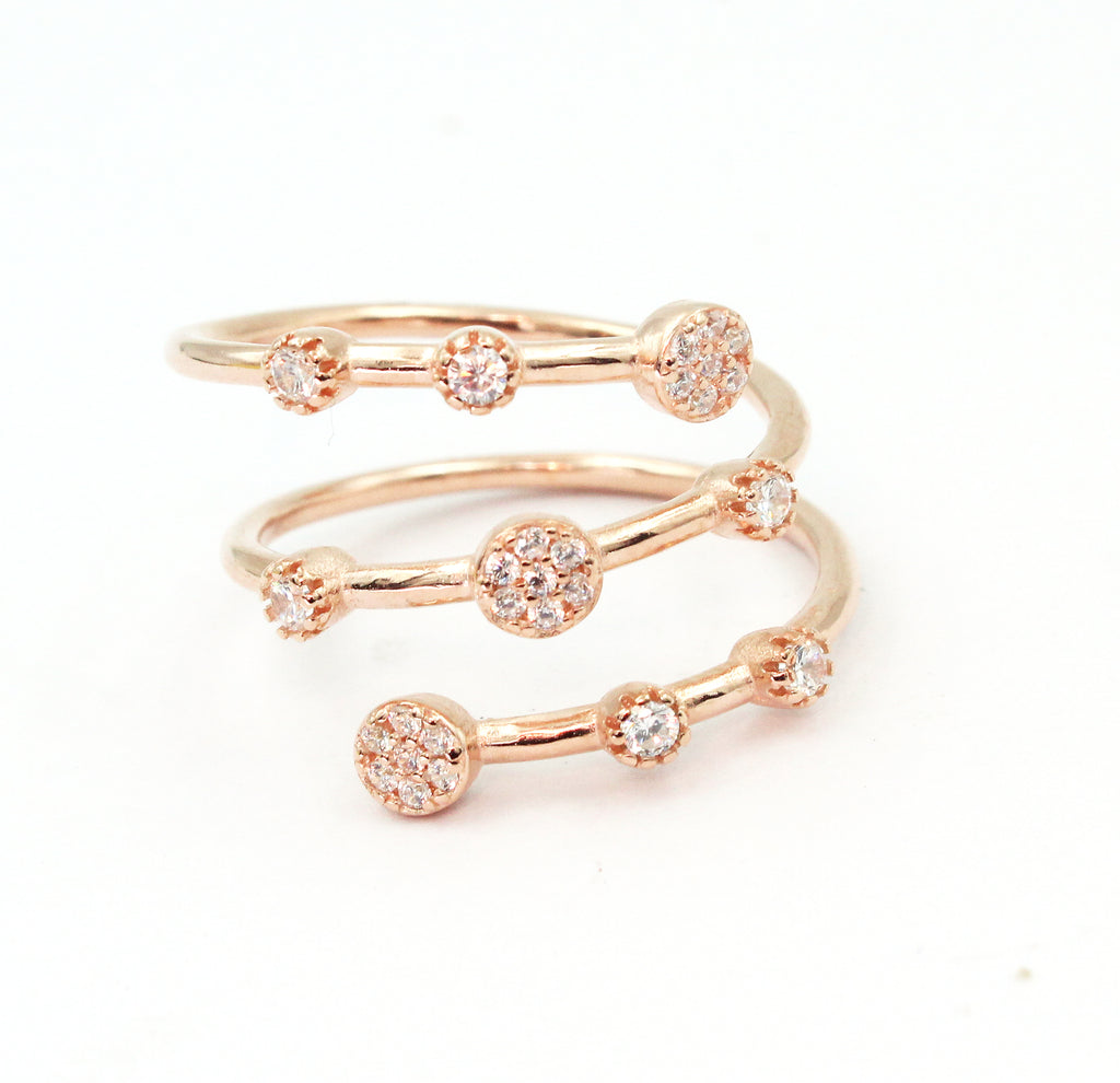 925 Sterling Silver Triple Band Ring, Cubic Zirconia Pave, Modern Statement Open Ring
