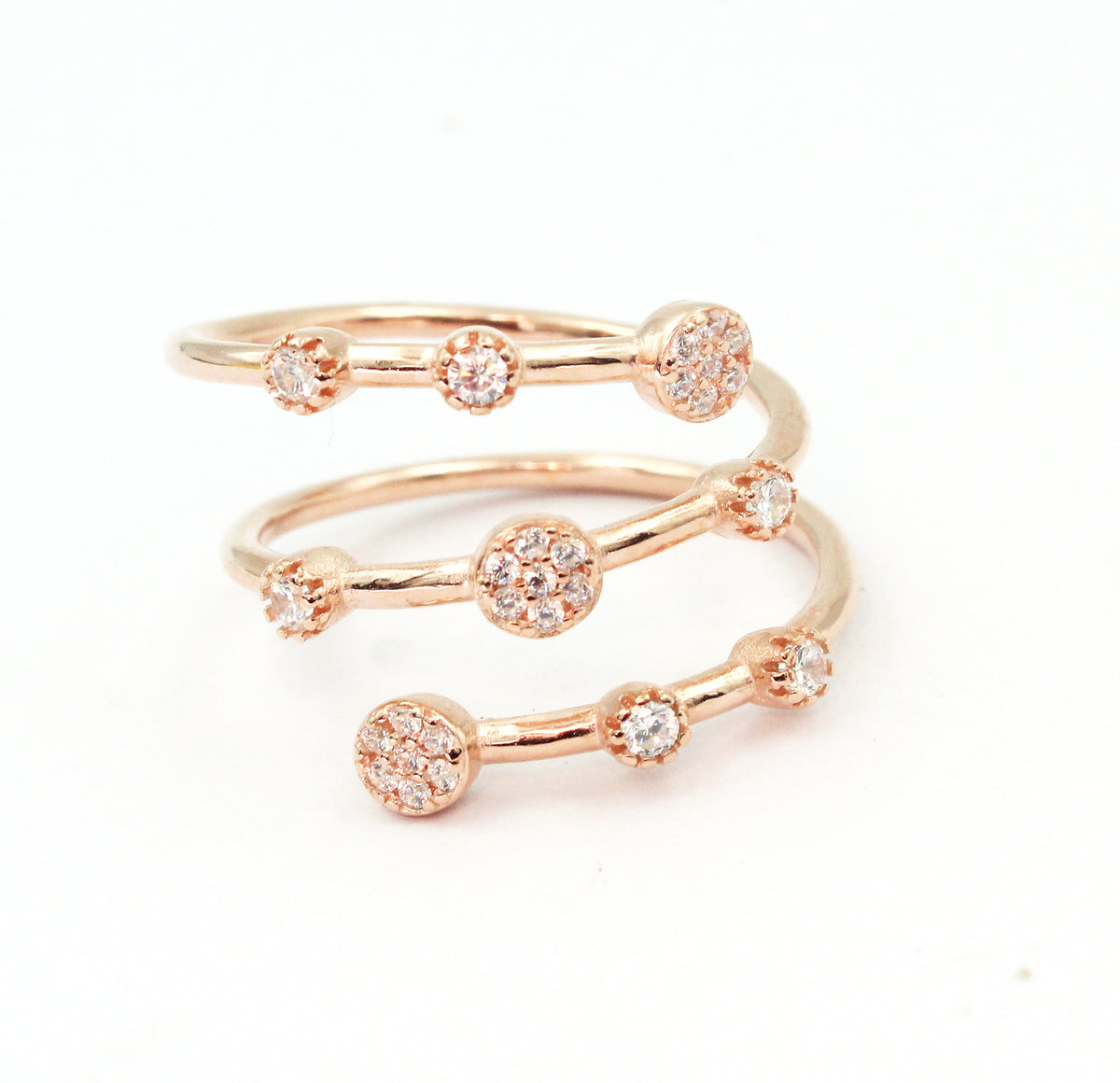925 Sterling Silver Triple Band Ring, Cubic Zirconia Pave, Modern Statement Open Ring