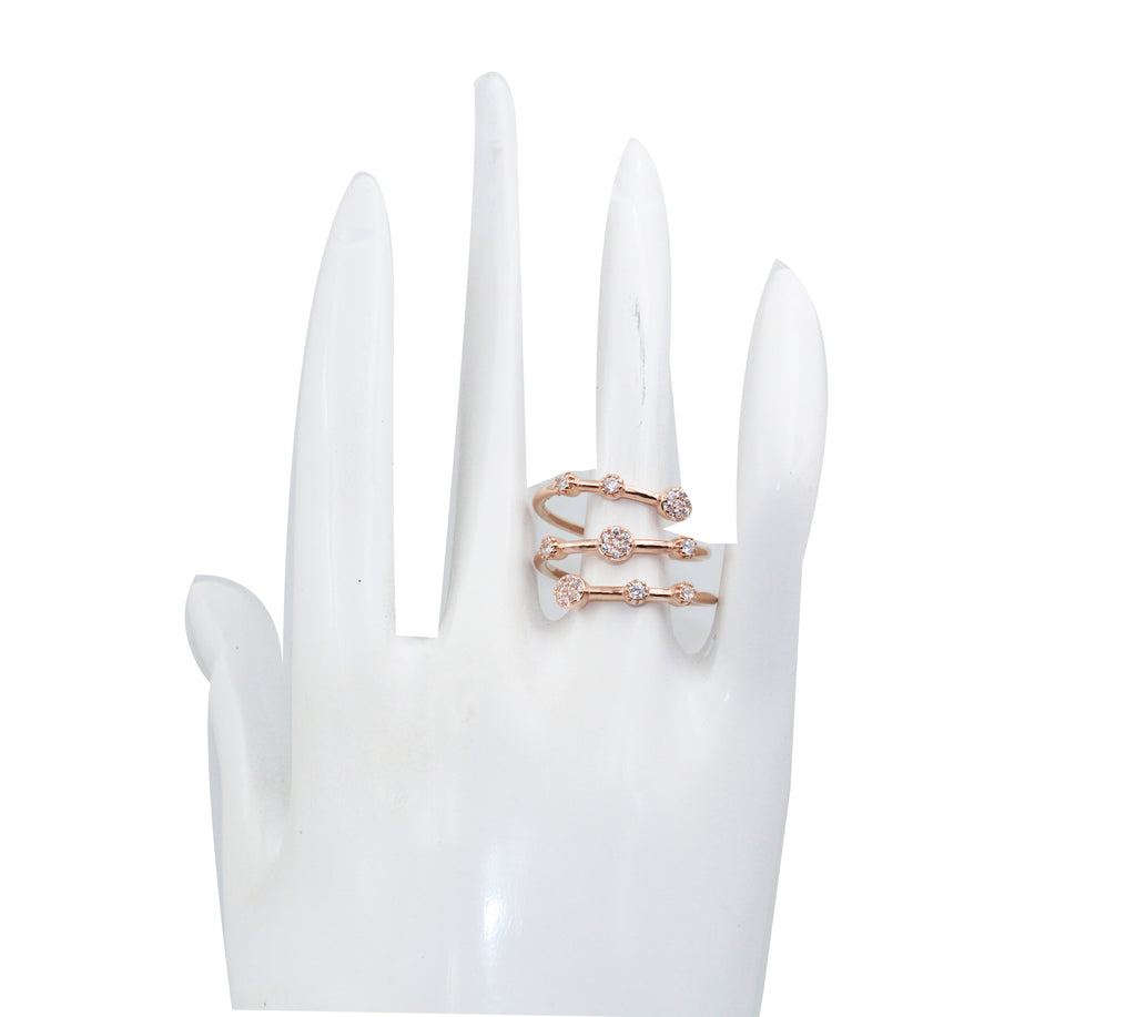 925 Sterling Silver Triple Band Ring, Cubic Zirconia Pave, Modern Statement Open Ring