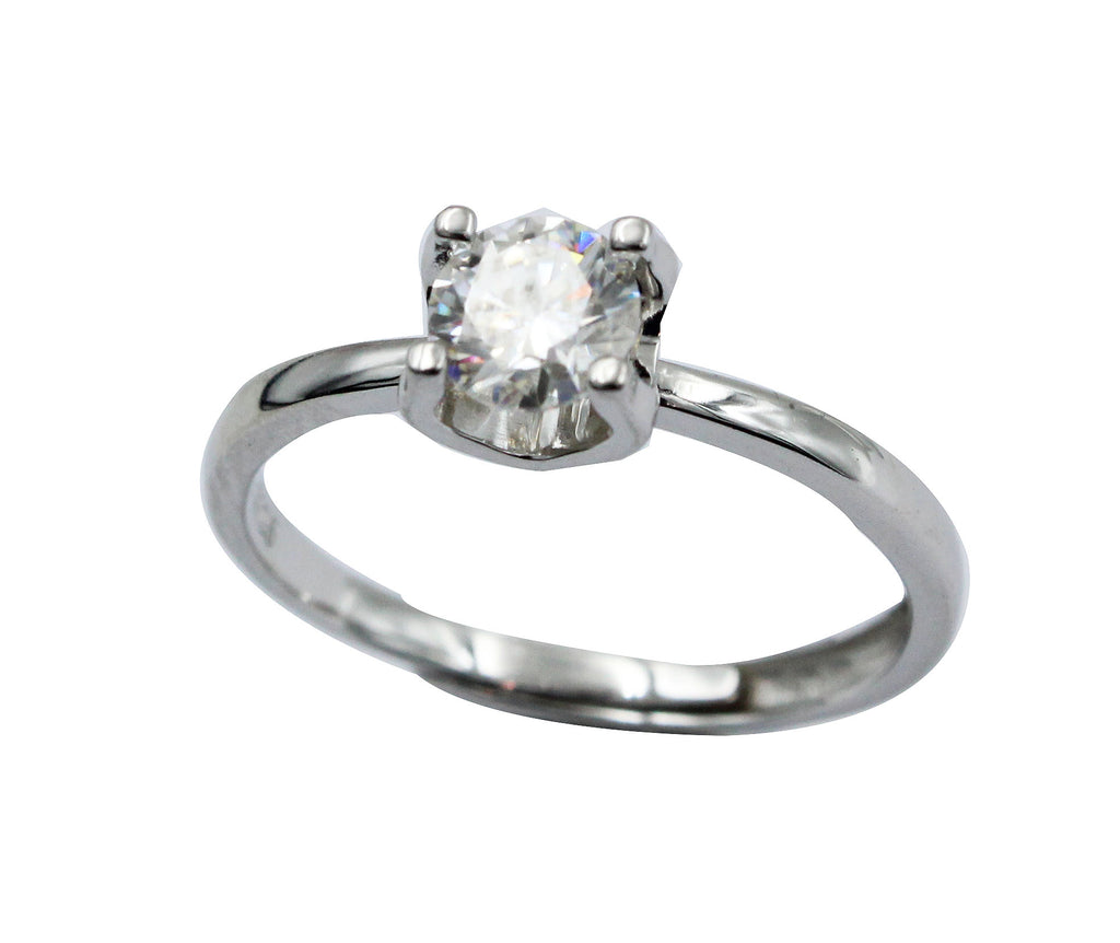 Solitaire Round Cut Diamond Ring, Sterling Silver, Minimalist Bridal Jewelry
