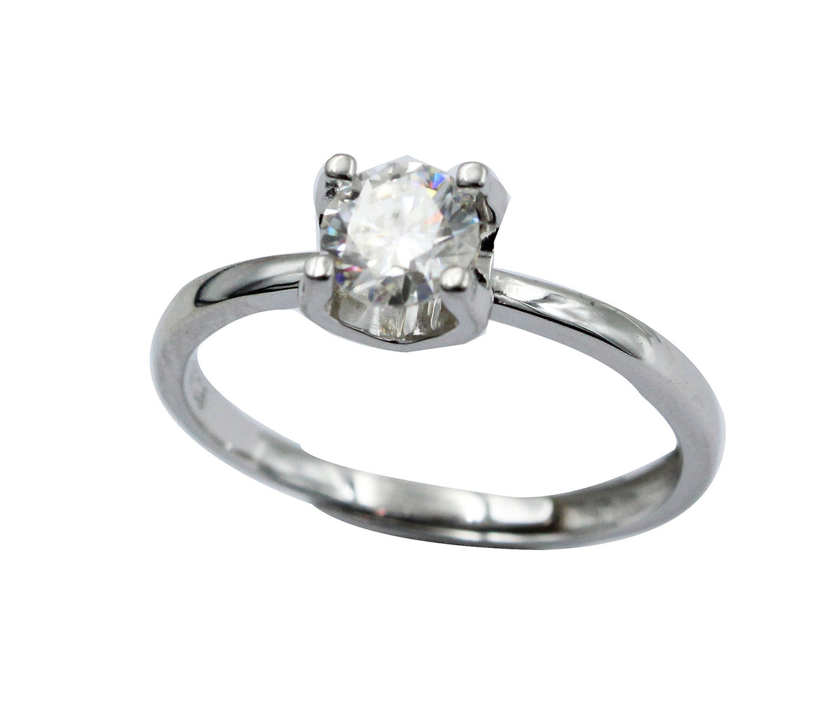 Solitaire Round Cut Diamond Ring, Sterling Silver, Minimalist Bridal Jewelry