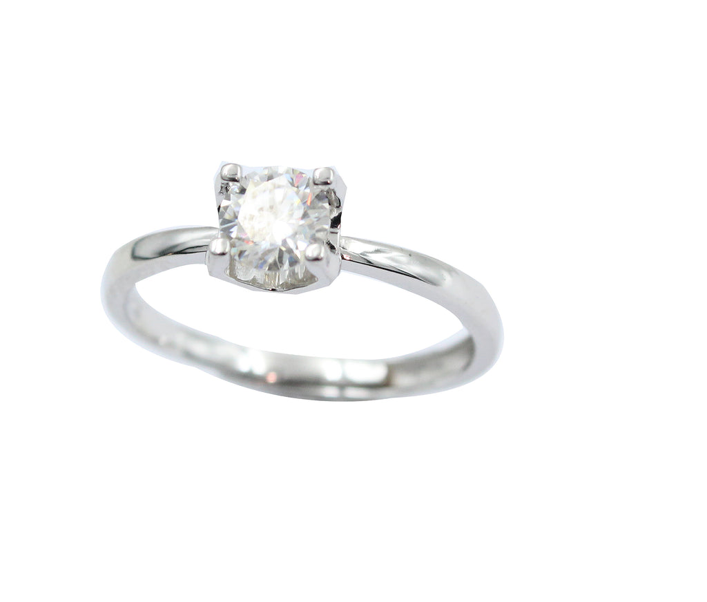 Solitaire Round Cut Diamond Ring, Sterling Silver, Minimalist Bridal Jewelry