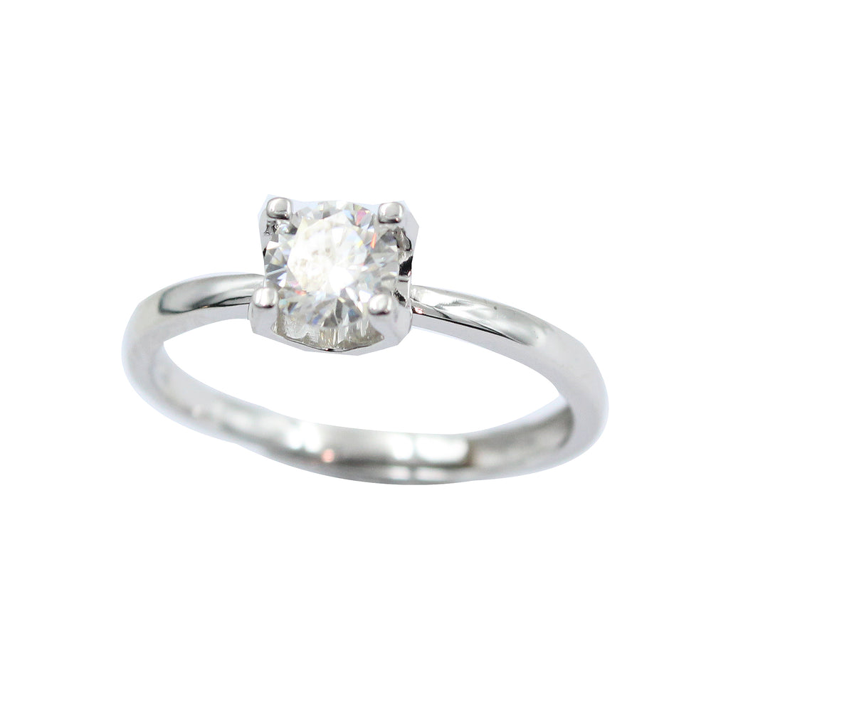 Solitaire Round Cut Diamond Ring, Sterling Silver, Minimalist Bridal Jewelry