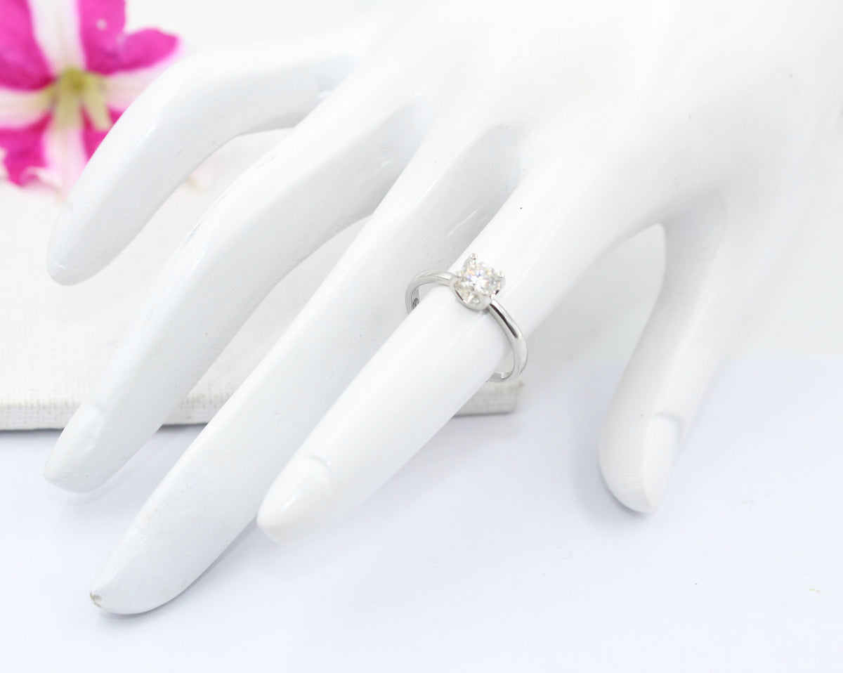 Solitaire Round Cut Diamond Ring, Sterling Silver, Minimalist Bridal Jewelry