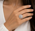 Sterling Silver Round CZ Cluster Statement  Adjustable Open Band Diamond Look Cocktail Ring