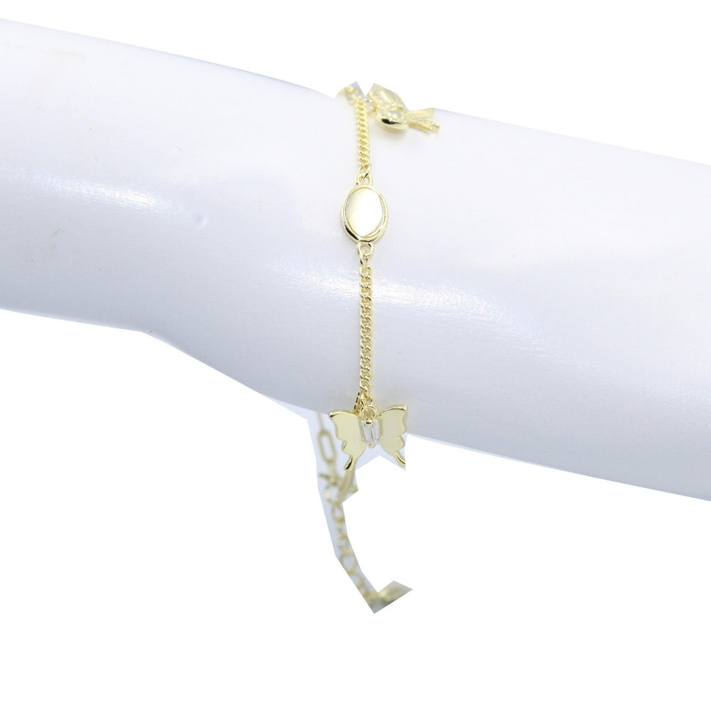 Gold Bow Bracelet: Dainty Cubic Zirconia, 925 Sterling Silver, Adjustable
