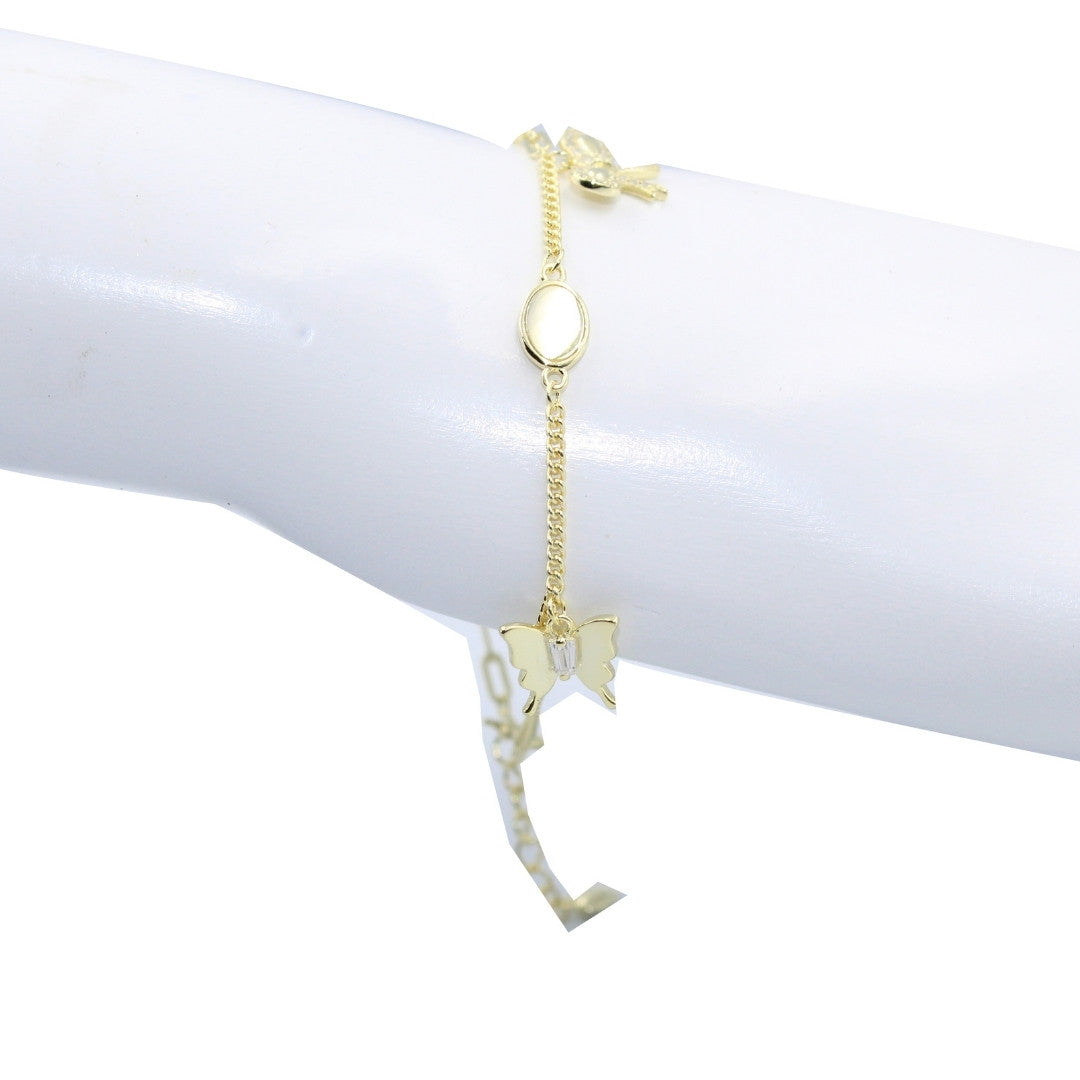 Gold Bow Bracelet: Dainty Cubic Zirconia, 925 Sterling Silver, Adjustable