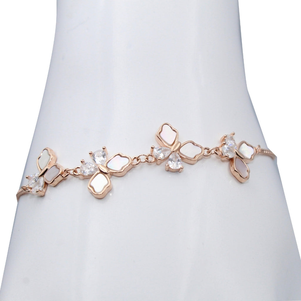 Rose Gold Flower Shape Adjustable Bracelet: Mother of Pearl, Crystal 925 Sterling Silver