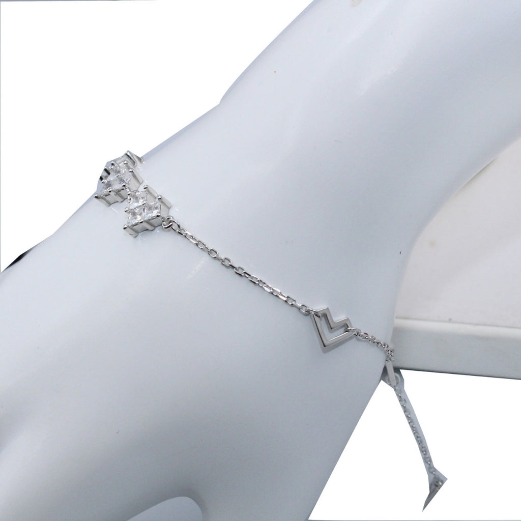 925 Sterling Silver CZ Bracelet: Dainty Square Cut Zircon, Adjustable Elegant Jewelry