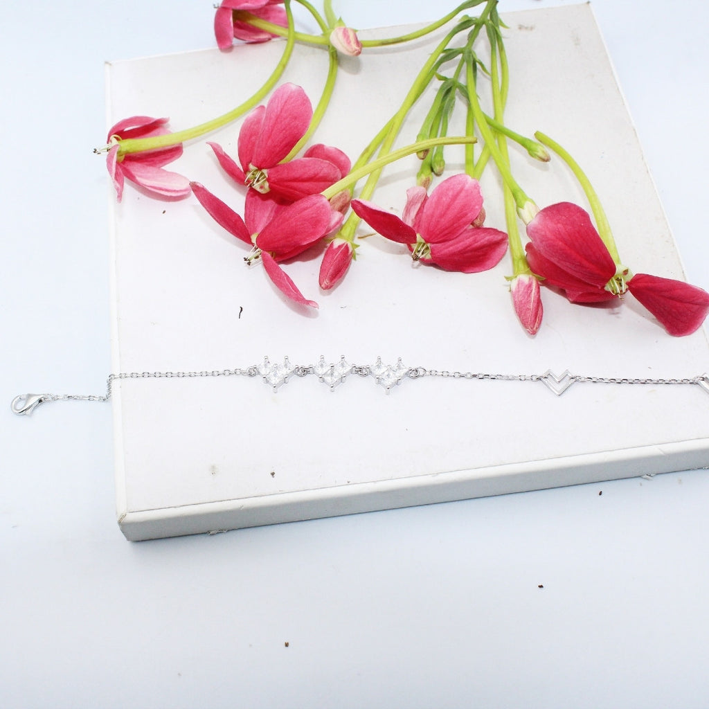 925 Sterling Silver CZ Bracelet: Dainty Square Cut Zircon, Adjustable Elegant Jewelry