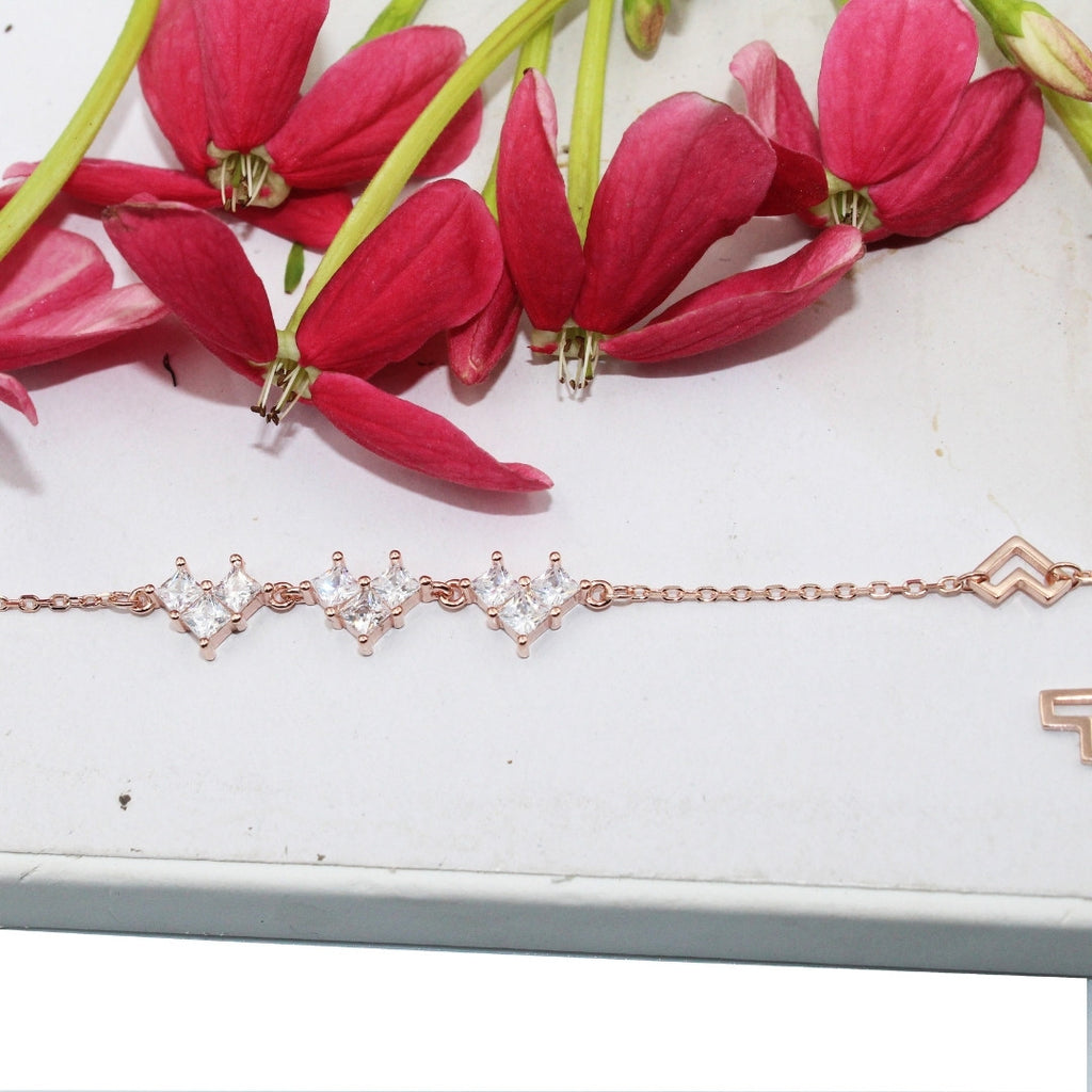 Rose Gold Plated 925 Sterling Silver CZ Bracelet: Elegant Square Cut
