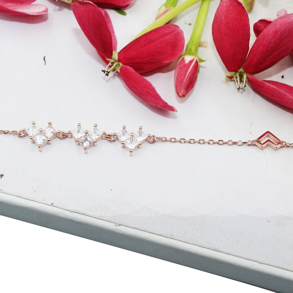 Rose Gold Plated 925 Sterling Silver CZ Bracelet: Elegant Square Cut