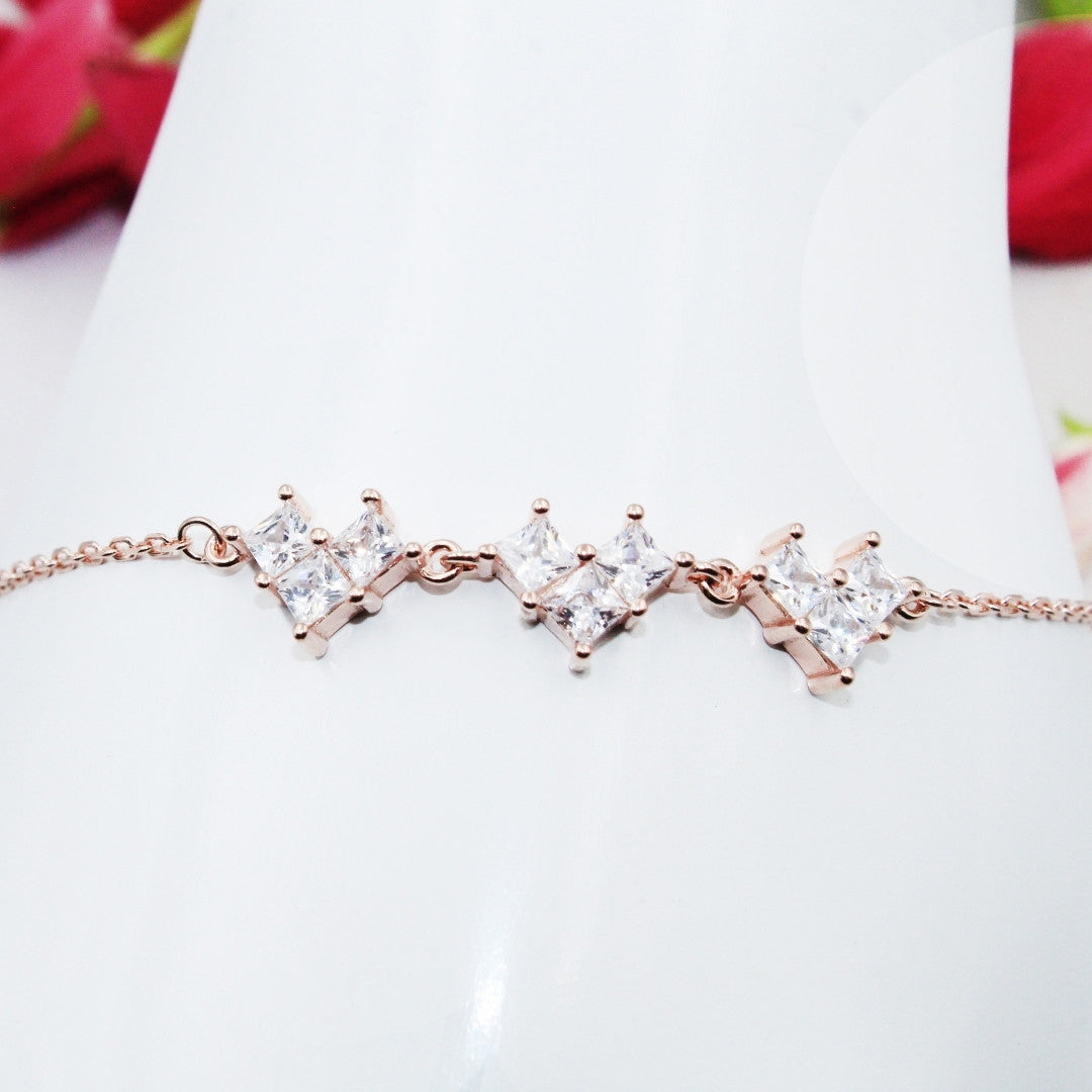 Rose Gold Plated 925 Sterling Silver CZ Bracelet: Elegant Square Cut