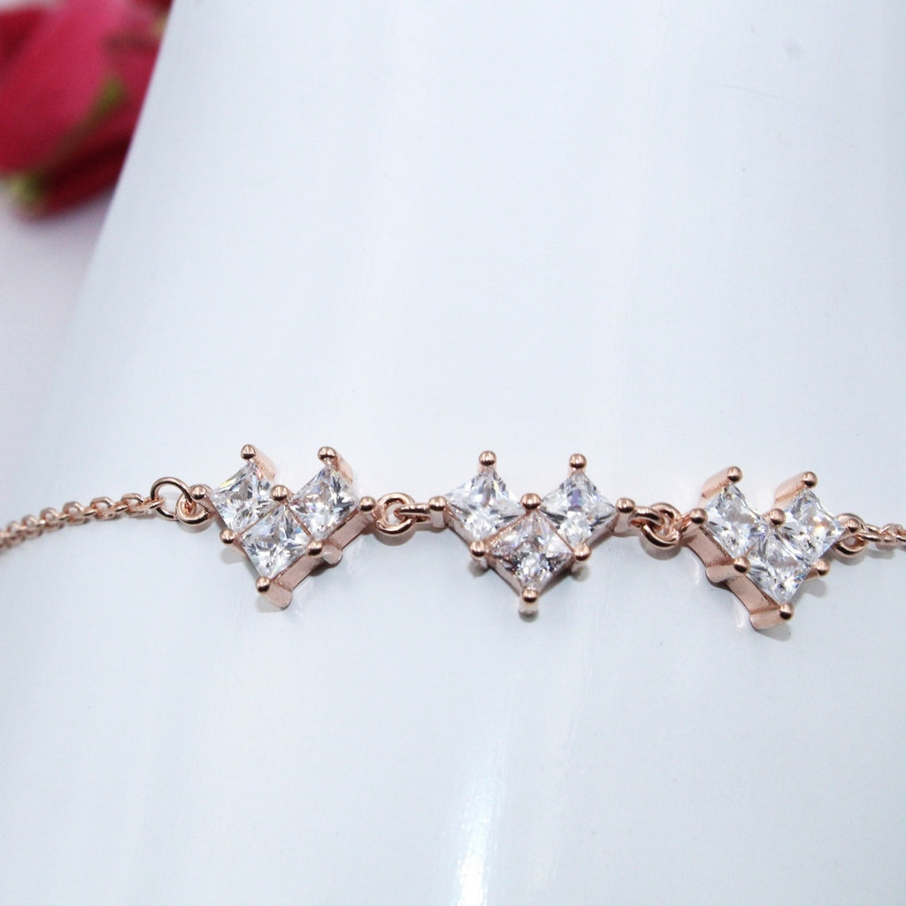 Rose Gold Plated 925 Sterling Silver CZ Bracelet: Elegant Square Cut