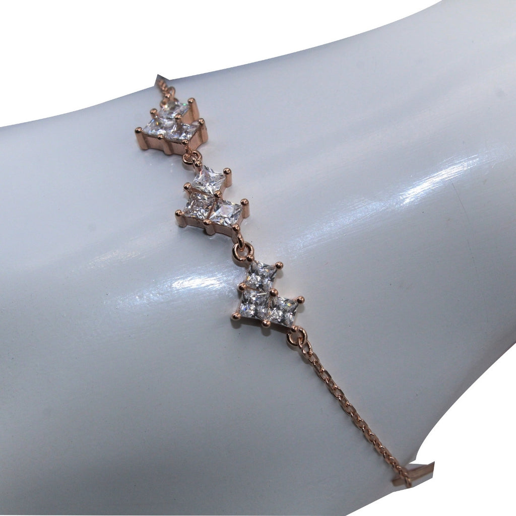 Rose Gold Plated 925 Sterling Silver CZ Bracelet: Elegant Square Cut