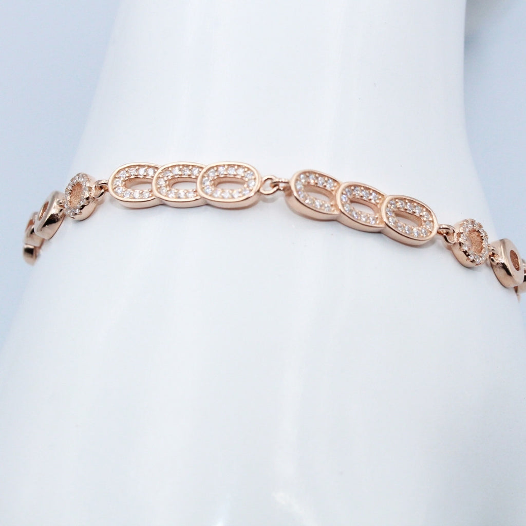 Rose Gold 925 Sterling Silver CZ Bracelet Dainty Bridal Jewelry