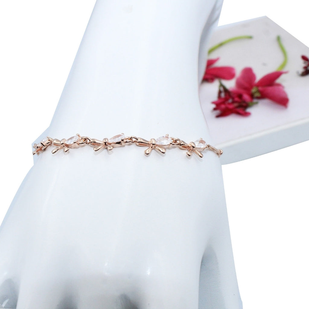 Rose Gold Bow Bracelet: Cubic Zirconia 925 Sterling Silver
