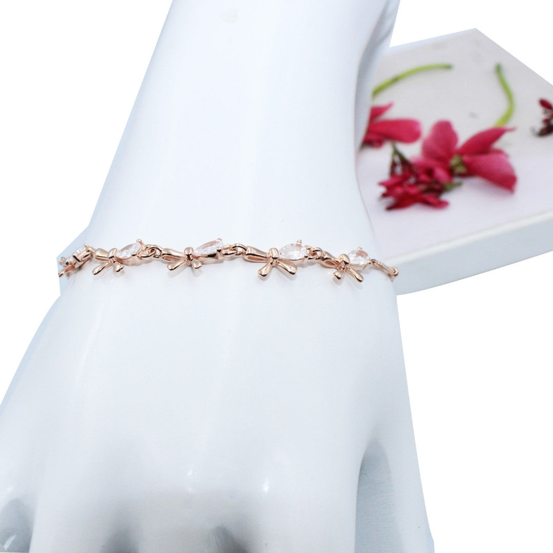 Rose Gold Bow Bracelet: Cubic Zirconia 925 Sterling Silver