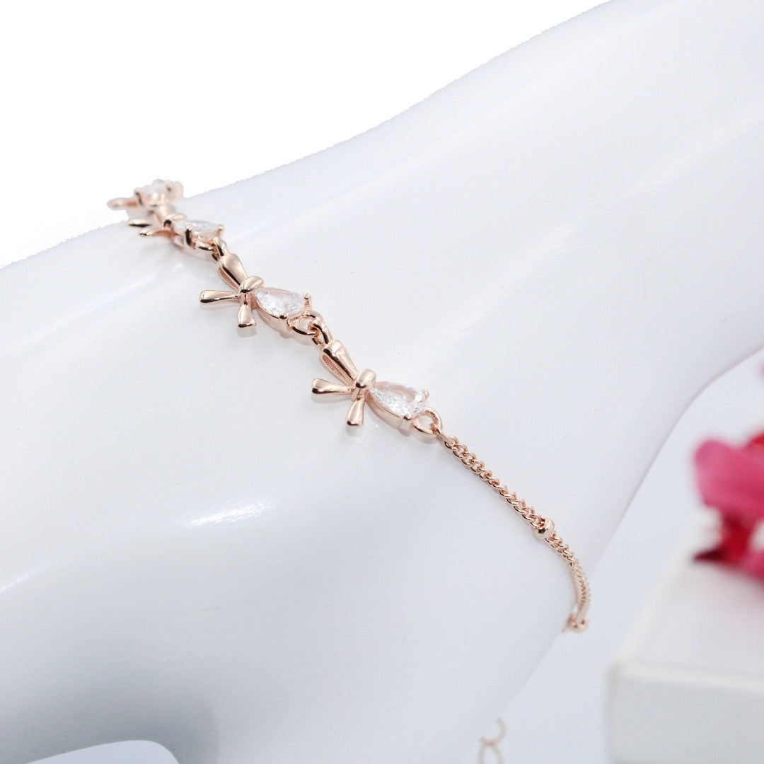 Rose Gold Bow Bracelet: Cubic Zirconia 925 Sterling Silver