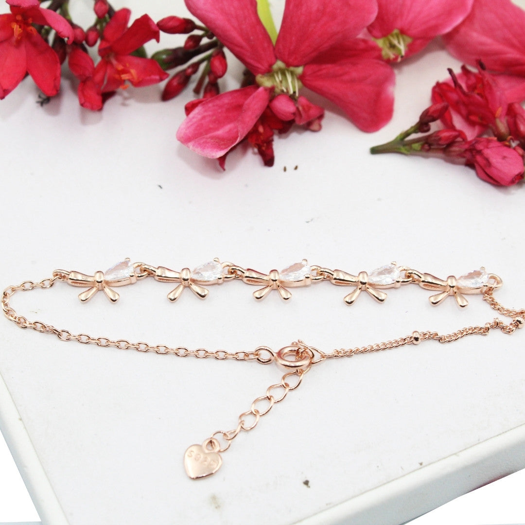 Rose Gold Bow Bracelet: Cubic Zirconia 925 Sterling Silver