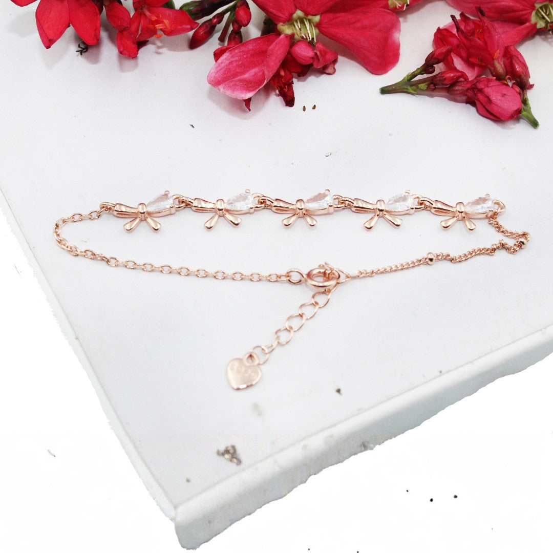 Rose Gold Bow Bracelet: Cubic Zirconia 925 Sterling Silver