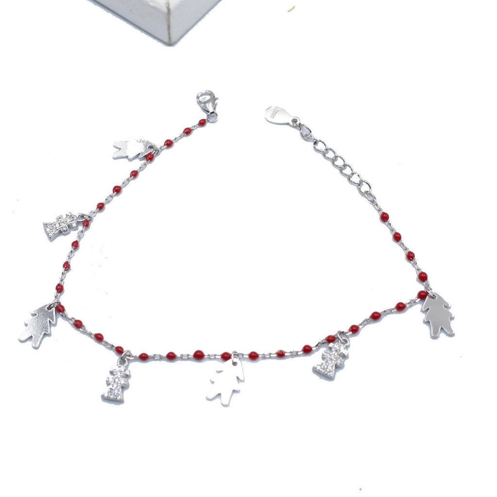 925 Sterling Silver Christmas Charm Bracelet: Red Beads, Tree & Angel Charms