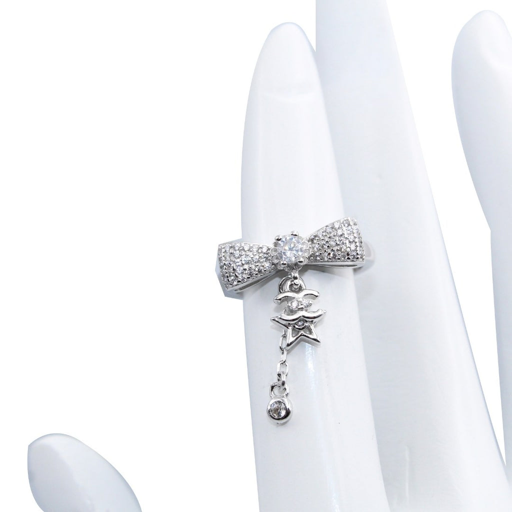 925 Sterling Silver Bow Ring: Star Charm, Cubic Zirconia Crystals ( Size : US-5)