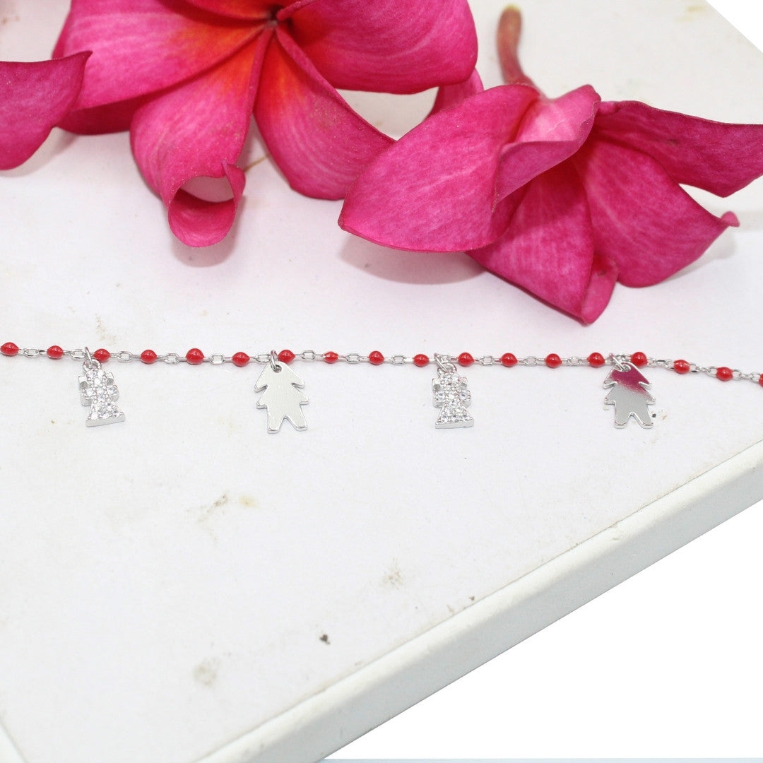 925 Sterling Silver Christmas Charm Bracelet: Red Beads, Tree & Angel Charms