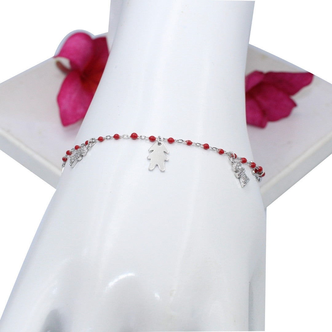 925 Sterling Silver Christmas Charm Bracelet: Red Beads, Tree & Angel Charms