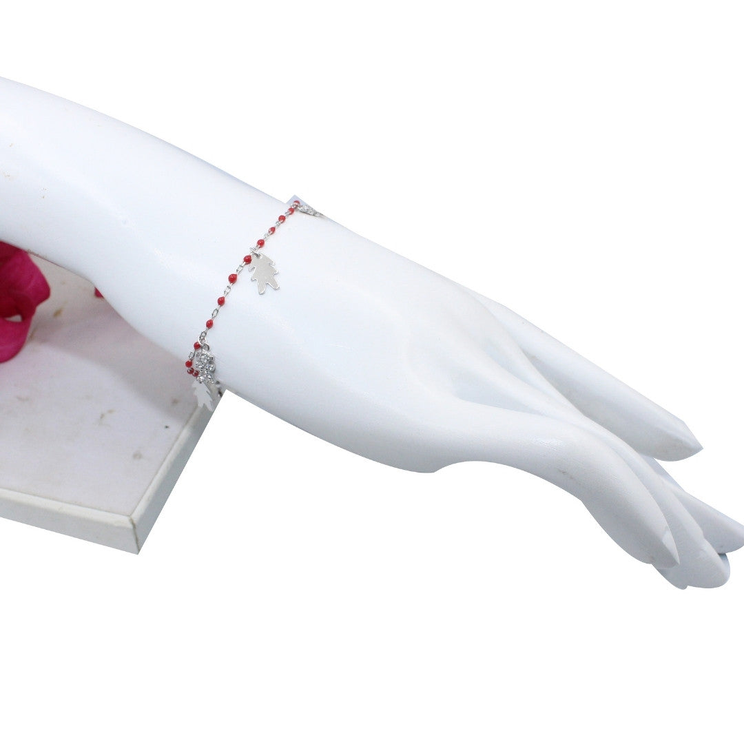 925 Sterling Silver Christmas Charm Bracelet: Red Beads, Tree & Angel Charms