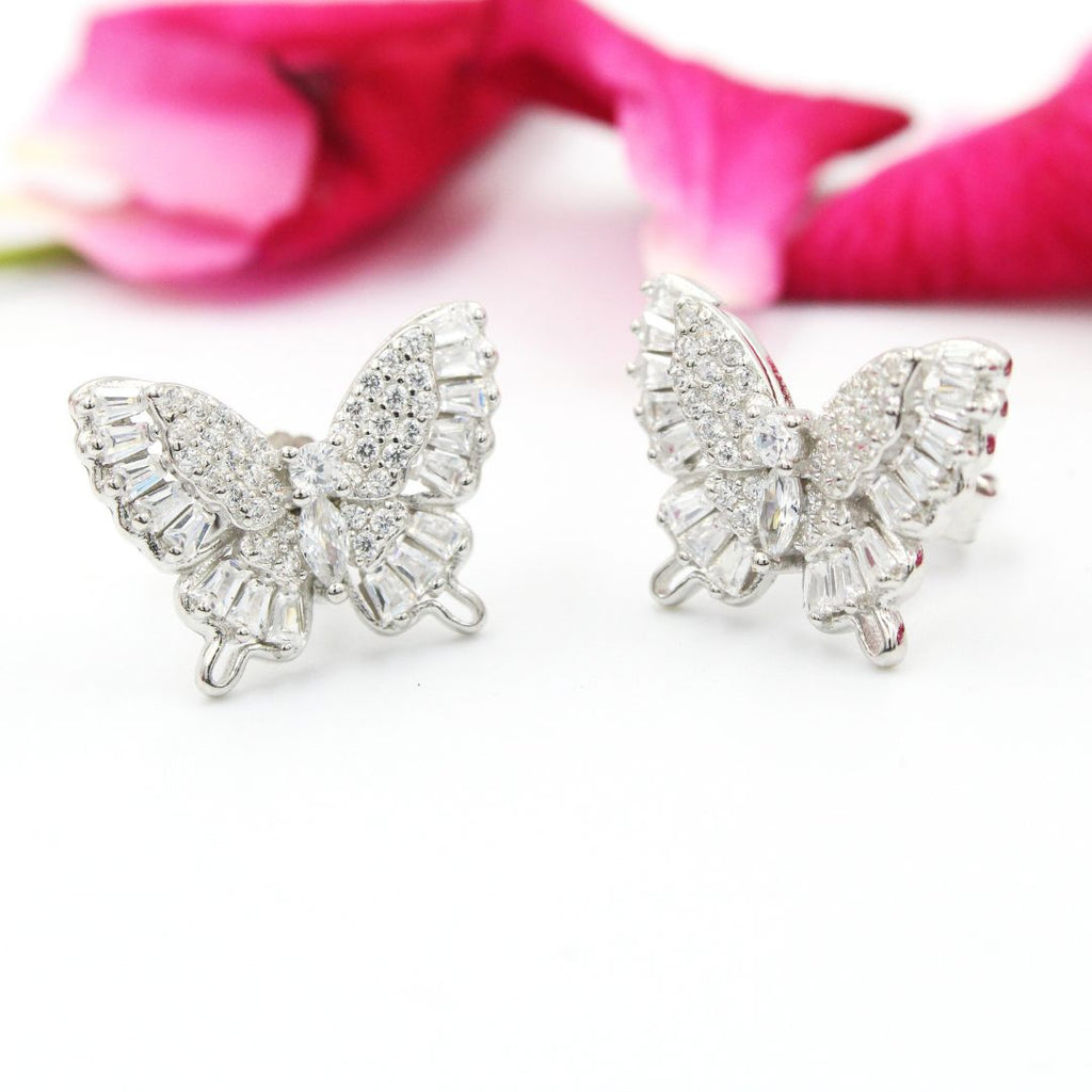 Butterfly Stud Earrings 925 Sterling Silver Crystal Accent Jewelry