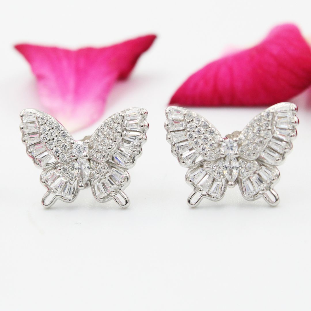 Butterfly Stud Earrings 925 Sterling Silver Crystal Accent Jewelry