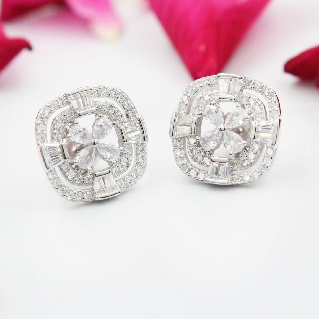 Crystal Cubic Zirconia 925 Sterling Silver Stud Earrings: Elegant Bridal Jewelry