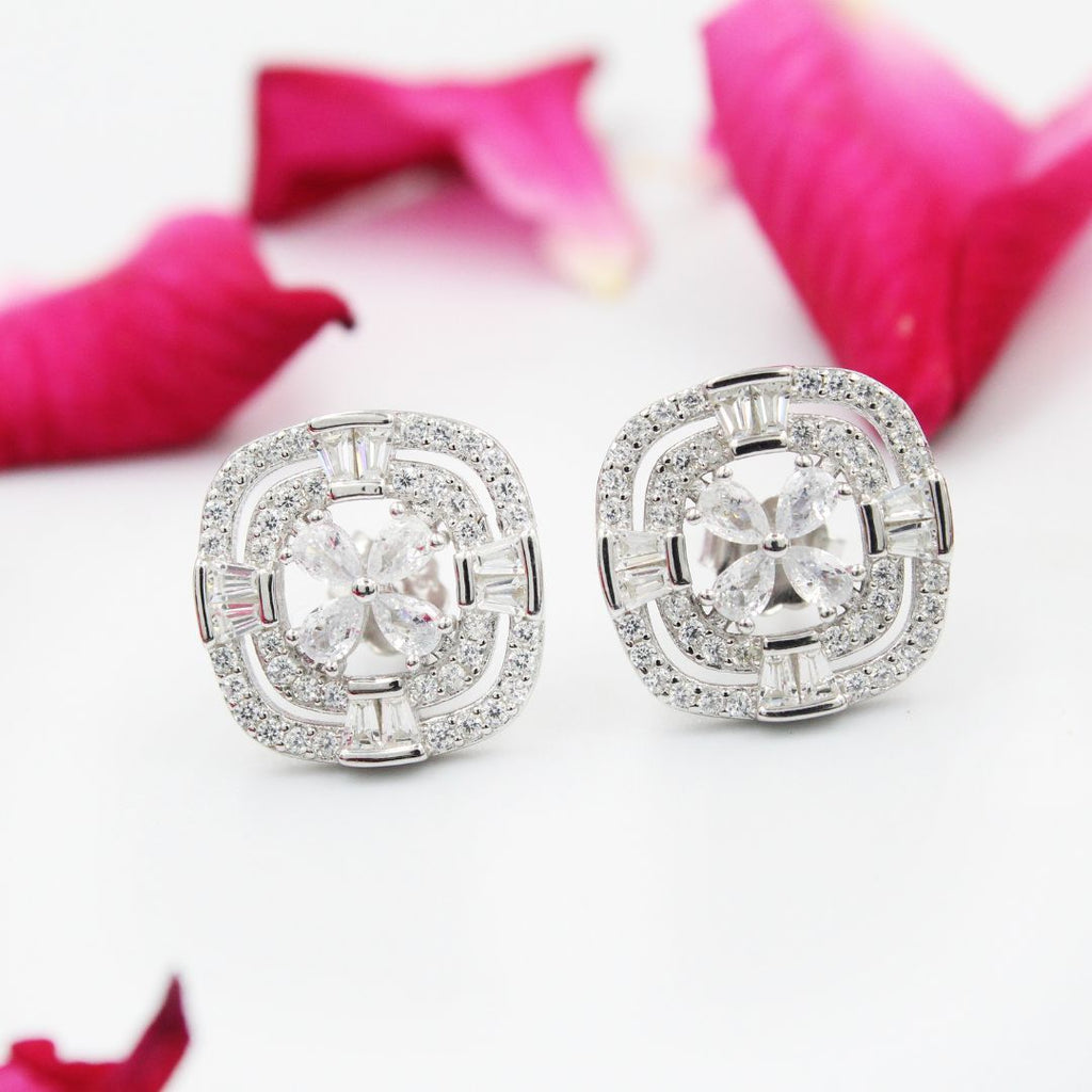 Crystal Cubic Zirconia 925 Sterling Silver Stud Earrings: Elegant Bridal Jewelry
