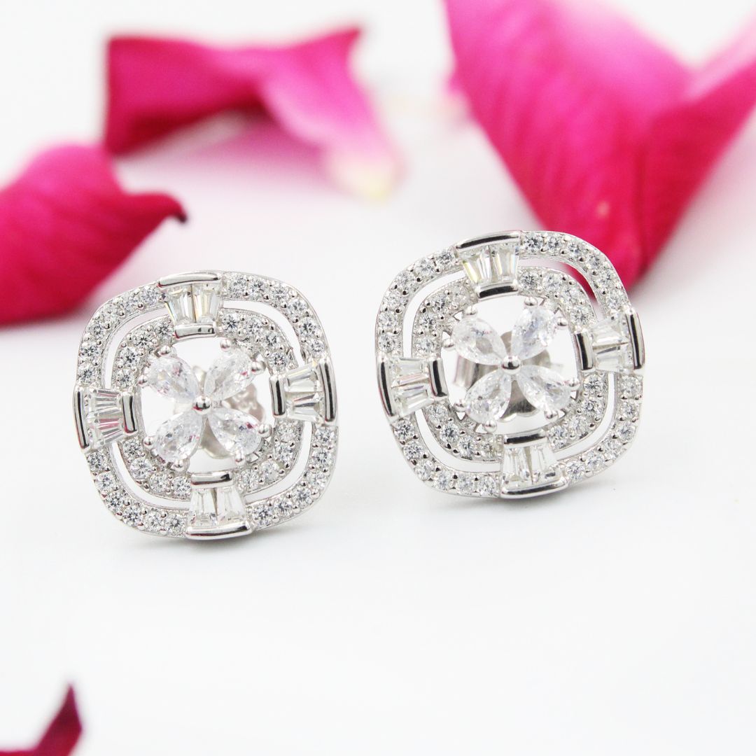 Crystal Cubic Zirconia 925 Sterling Silver Stud Earrings: Elegant Bridal Jewelry