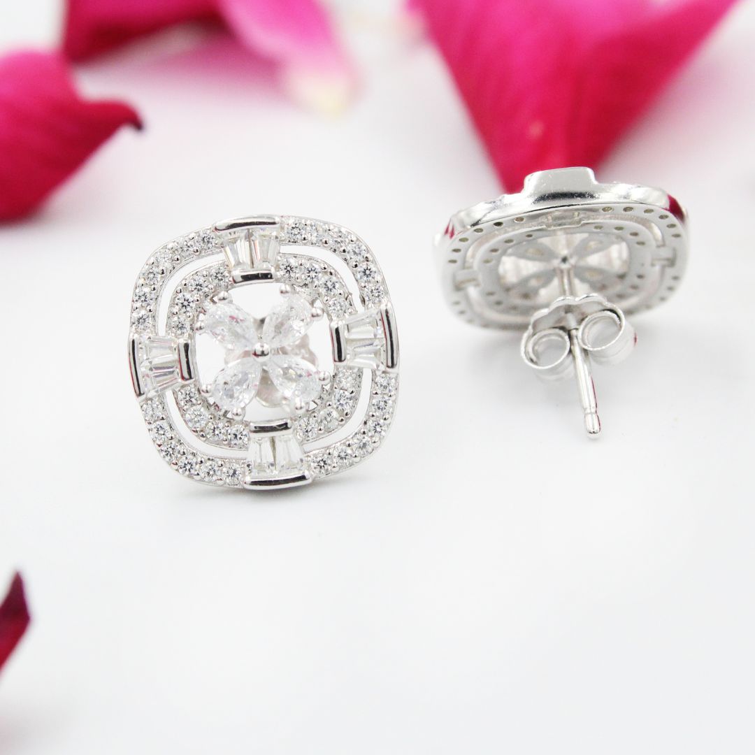 Crystal Cubic Zirconia 925 Sterling Silver Stud Earrings: Elegant Bridal Jewelry