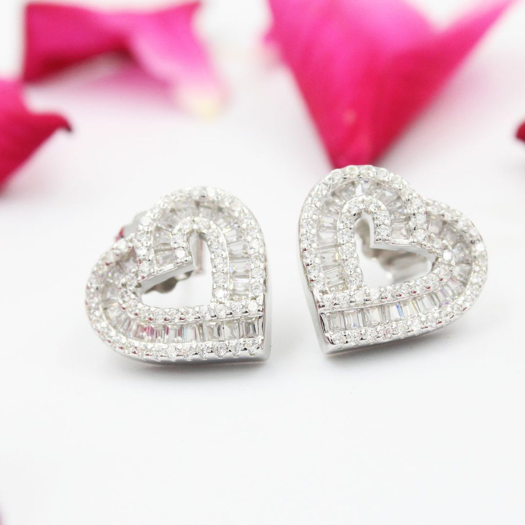 Dainty Crystal Heart Stud Earrings 925 Sterling Silver