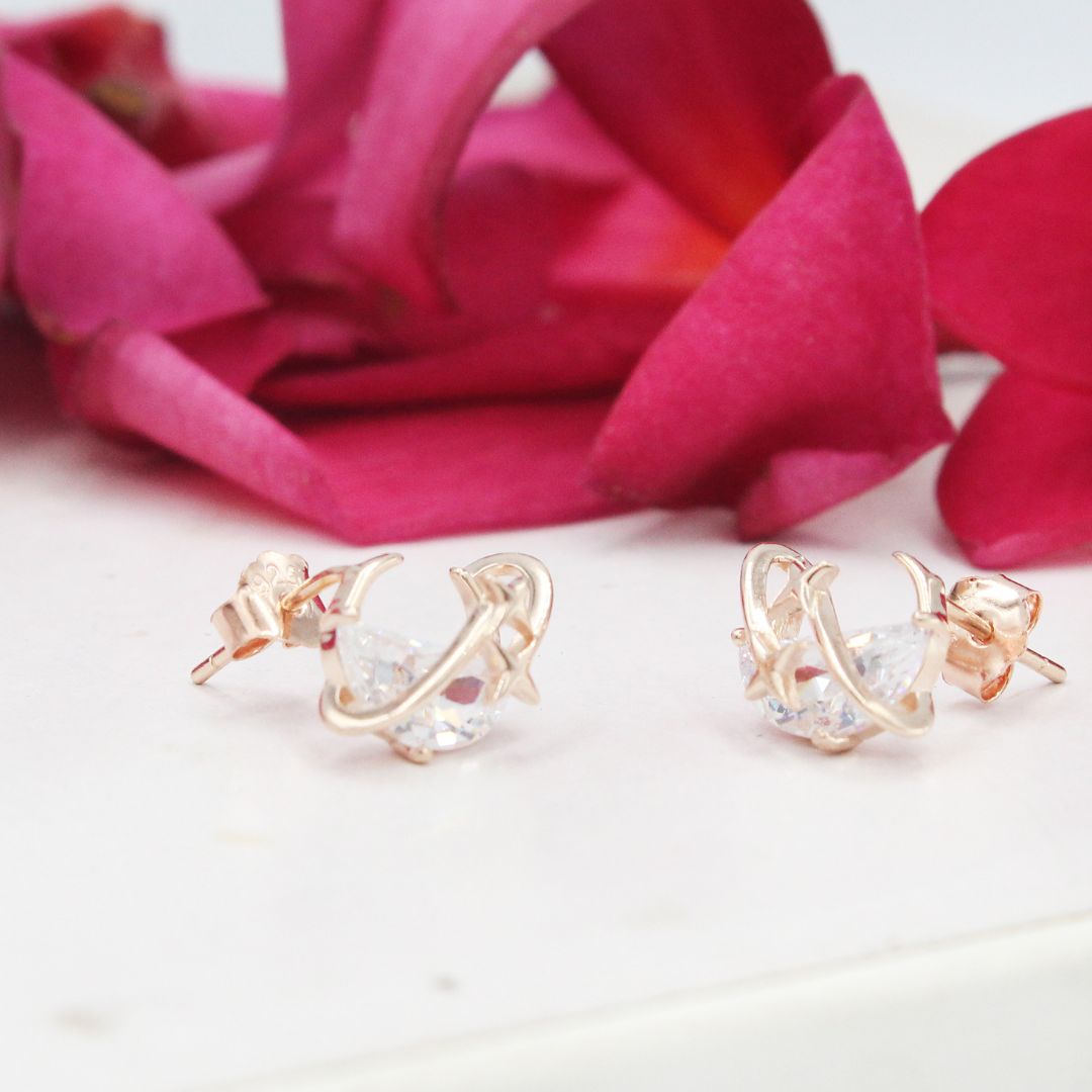 Moon and Star Stud 925 Sterling Silver Earrings Dainty Celestial Crystal Jewelry