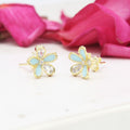 Blue Chalcedony Flower Earrings 925 Sterling SilverGold Plated  Crystal Studs