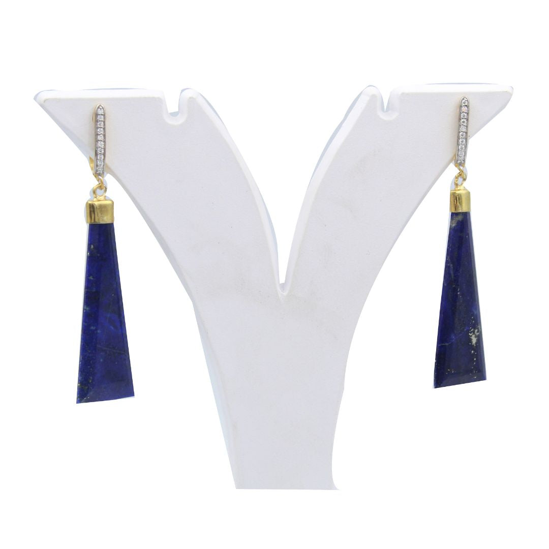 Natural Lapis Lazuli Fancy Shape Cut Polish Russian Lock & Hoop With Mossanite 925 Sterling silver Rhodium Polish