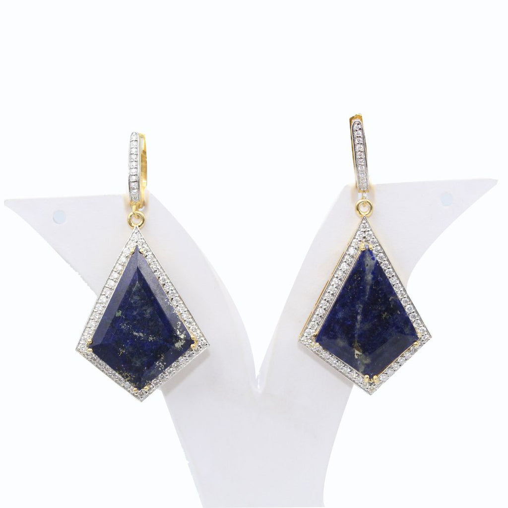 Natural Lapis Lazuli Kite shape Mossanite Border 925 Sterling Silver Gold Rhodium Polish
