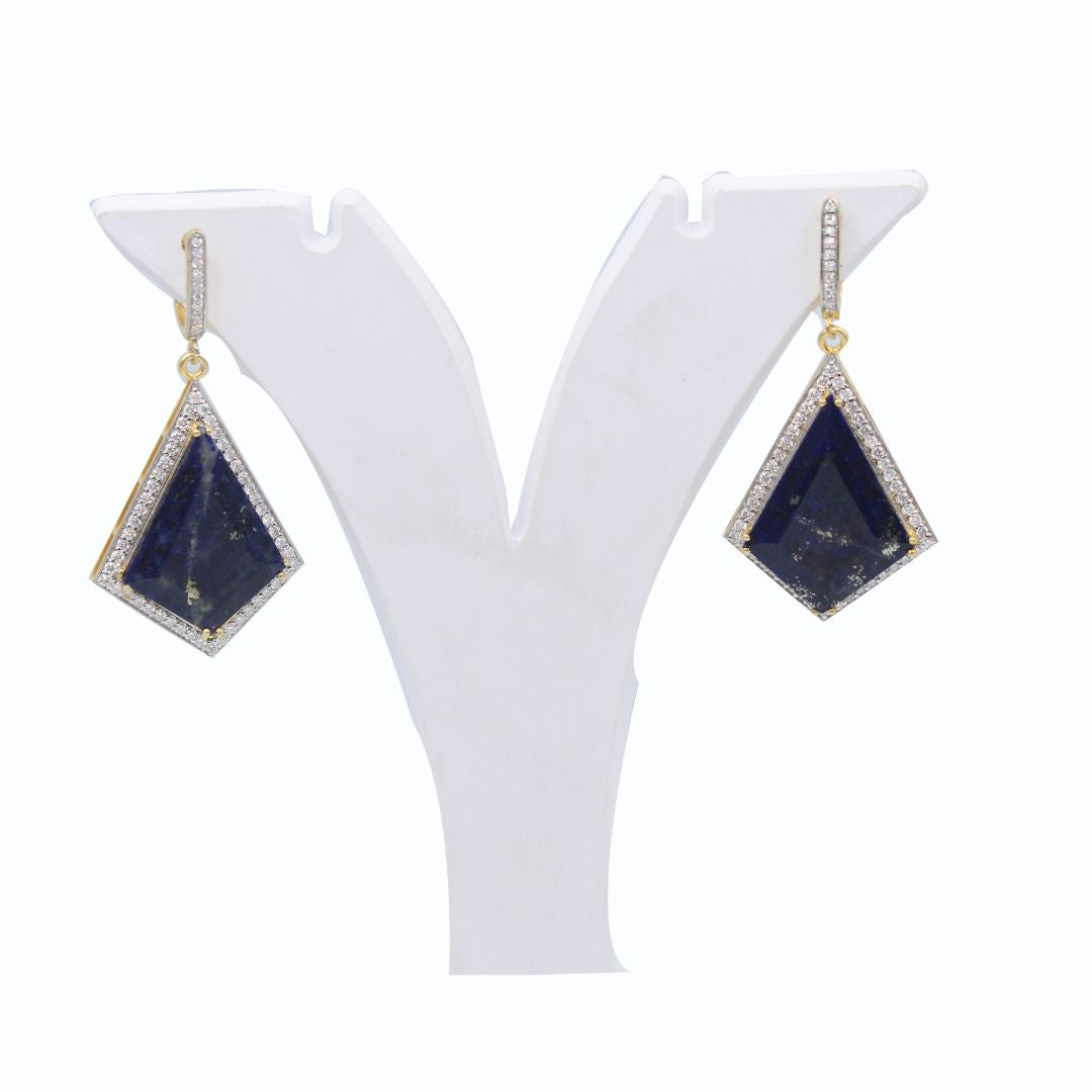 Natural Lapis Lazuli Kite shape Mossanite Border 925 Sterling Silver Gold Rhodium Polish