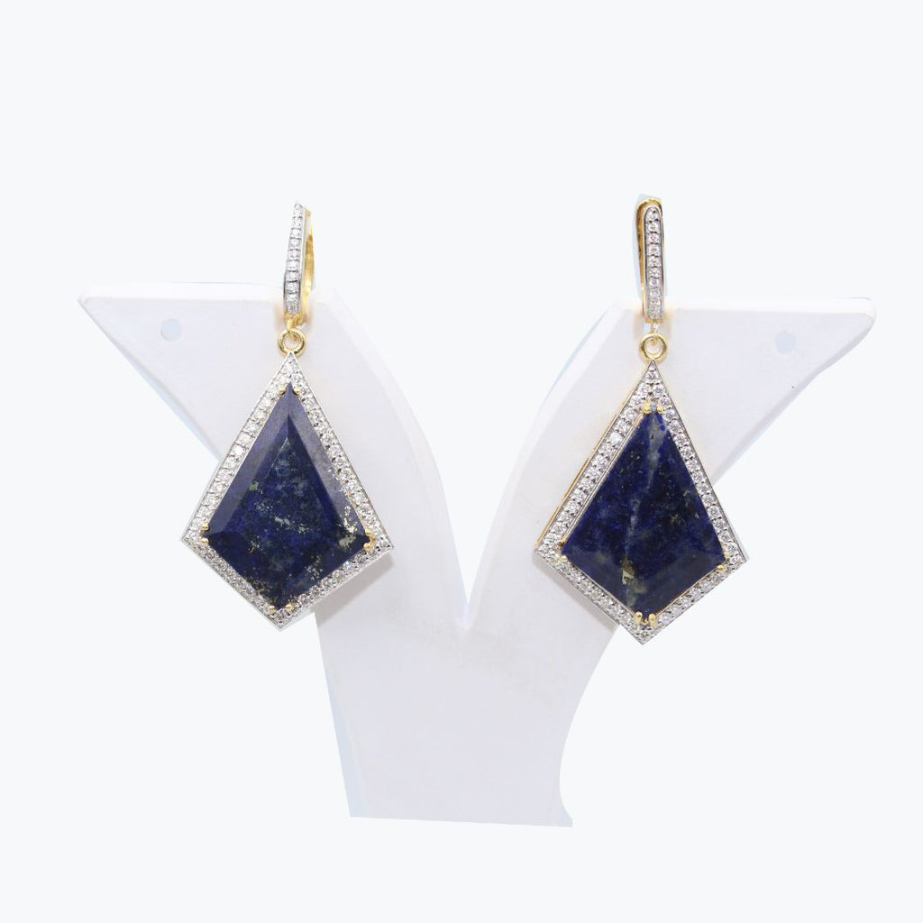 Natural Lapis Lazuli Kite shape Mossanite Border 925 Sterling Silver Gold Rhodium Polish