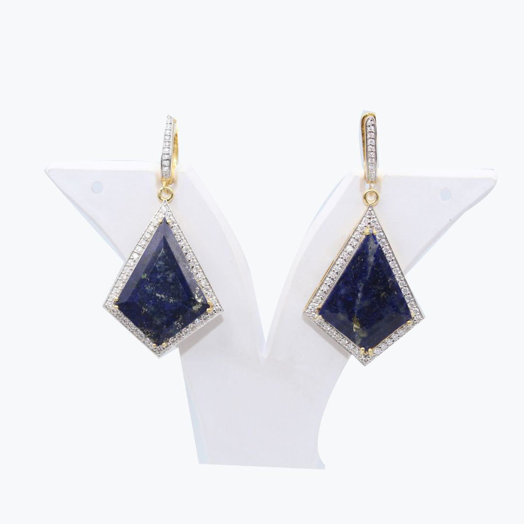 Natural Lapis Lazuli Kite shape Mossanite Border 925 Sterling Silver Gold Rhodium Polish